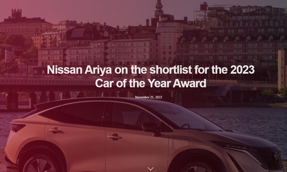 Nissan Ariya on the shortlist for the 2023 Car of the Year Award