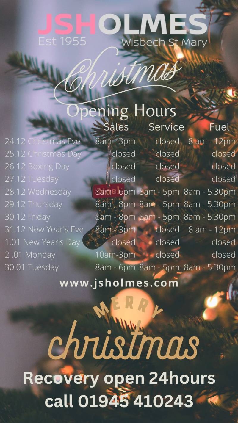 JS Holmes festive opening times