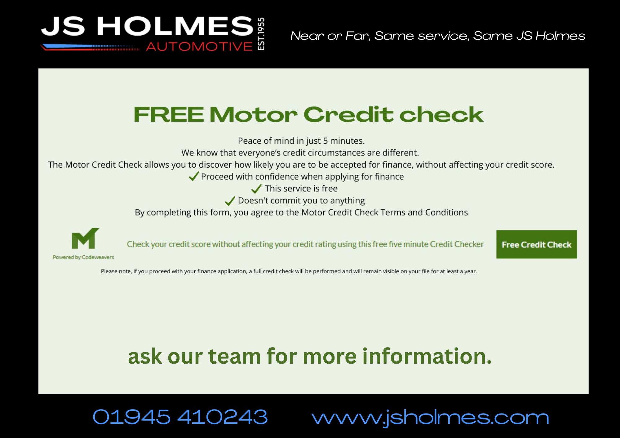 JSHolmes Ltd Launches Free Motor Credit Check
